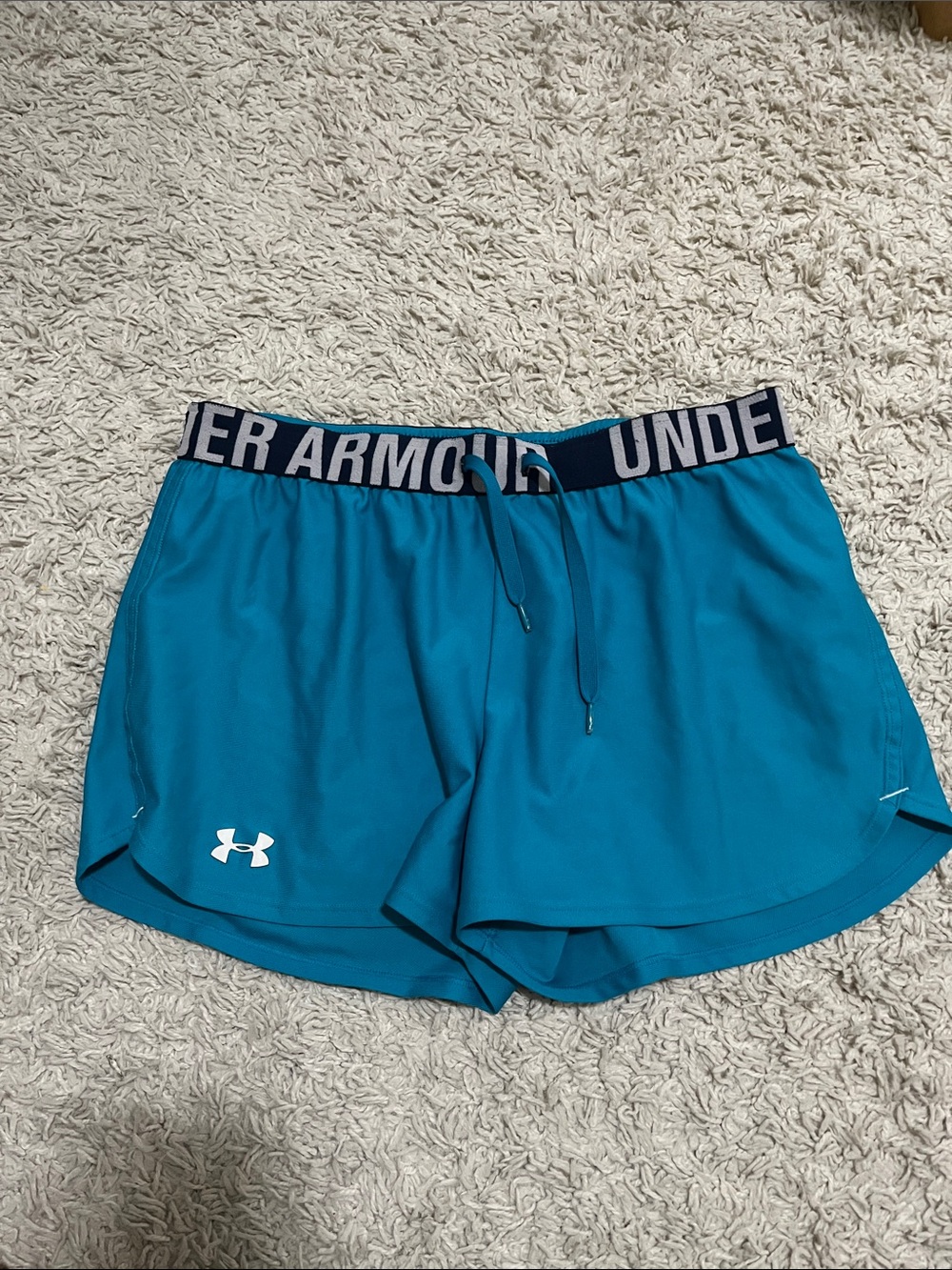 Under Armour Women's Teal Blue Athletic Shorts with Logo Waistband